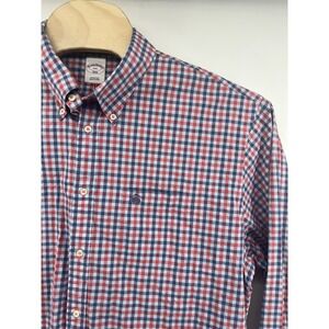 Brooks Brothers 1818 Shirt XXL Blue Red Gingham Long Sleeved Button Down Cotton